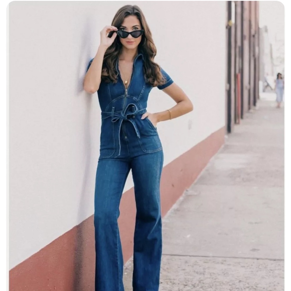 Alice + Olivia Fitted Denim Jumpsuit (Size 28)
